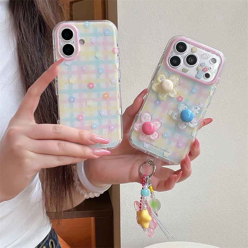 Plaid Floral Pendant Phone Case for iPhone 17 / 16 Pro Max / 15 Pro