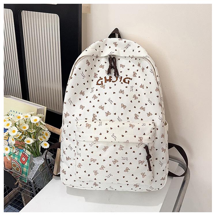 Schoolbag Corduroy Autumn and Winter New Large Capacity Backpack Student Class Commuter Versatile School Bag Going Out Travel Backpack Female