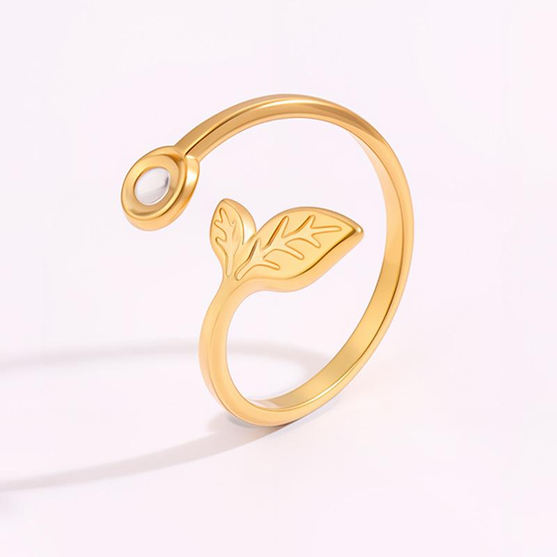 Offener Ring im Luxus-Stil mit Natursteinen in Blattform - Perfekt für Paare, Modischer Titan- und Stahlring