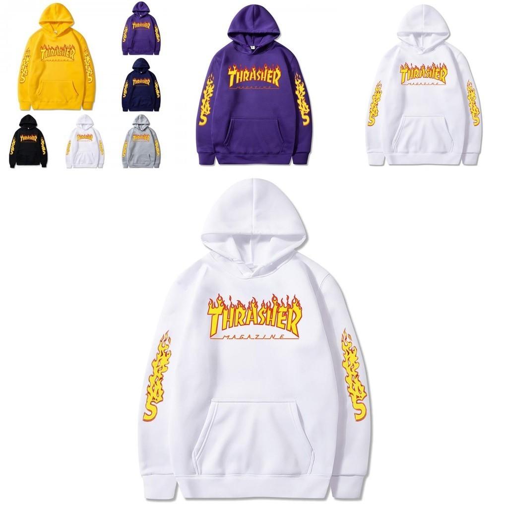 Plus Size Flame Print Pullover Hoodie Loose Fit Casual Couple Sweatshirt