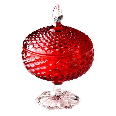 Red Thickened Glass Crystal Candy and Dry Fruit Storage Jar with Lid for Home Decors Wedding Banquets Party Holiday Gift