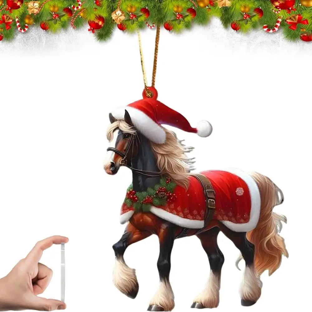 

Christmas 2D Acrylic Animal Pendants Xmas Tree Horse Navidad Dog Hangings Decorations Eve Christmas Cat Ornaments Supplies H4S6