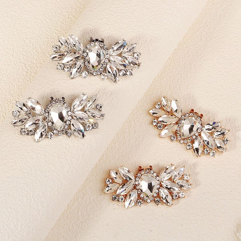 1 Pair Fashion Shiny Shoes Clips Rhinestone Removable Shoes Decorations Clip Shoes Flower Charm Buckle Women Shoes