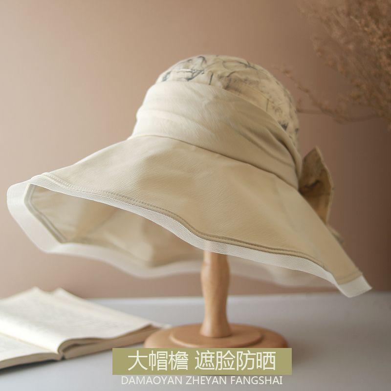 Ruffles Flower Print Sun Hat Elegant UV Protection Bucket Hats Trendy Mesh Breathable Travel Beach Hats for Summer Outdoor