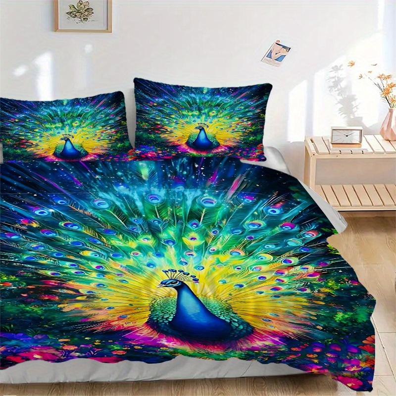 3 Stück Tier-Thema Pfau Fantasie Weich und Bequem Atmungsaktivität, Bettwäsche-Set, Maschinenwaschbar, Geeignet für Alle Jahreszeiten147