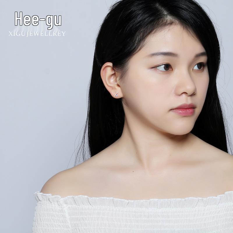 Higu S925 Silver Frosted Colorful Giraffe Stud Earrings - Cute Christmas Gift