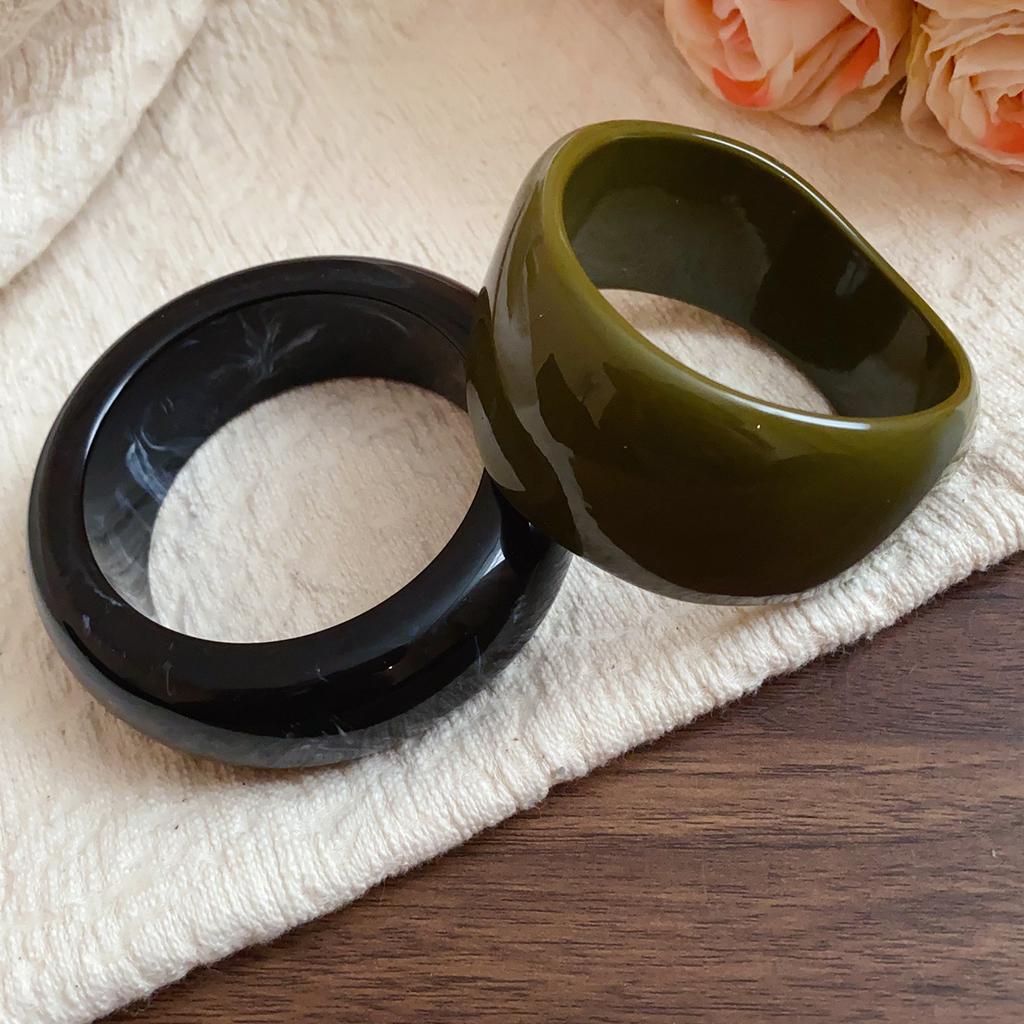 Retro Resin Geometric Round Brown Coffee Smudge Chunky Bangles for Women Girl Acrylic Wide Cuff Bracelet 2025 New Jewelry