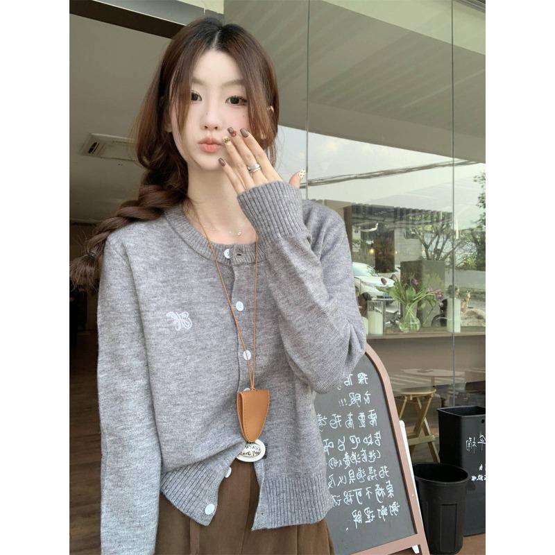 Age-reducing single-breasted sweater cardigan women's autumn soft waxy versatile embroidered knitted top jacket