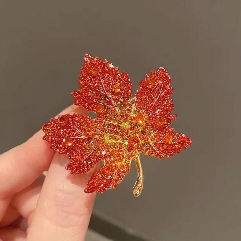 Zinc Alloy Lion Brooch Red Orange Chinese Style Maple Leaves Brooches Lion Maple Leaves Multi-Functional Coat Pin Corsage