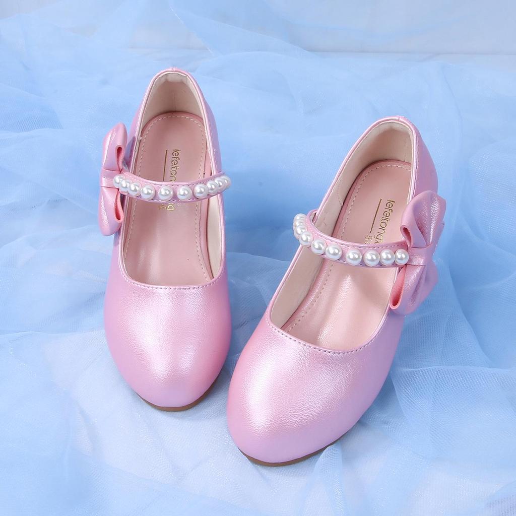 Girls' Soft-Soled Leather Dress Shoes, White Princess Performance Heels