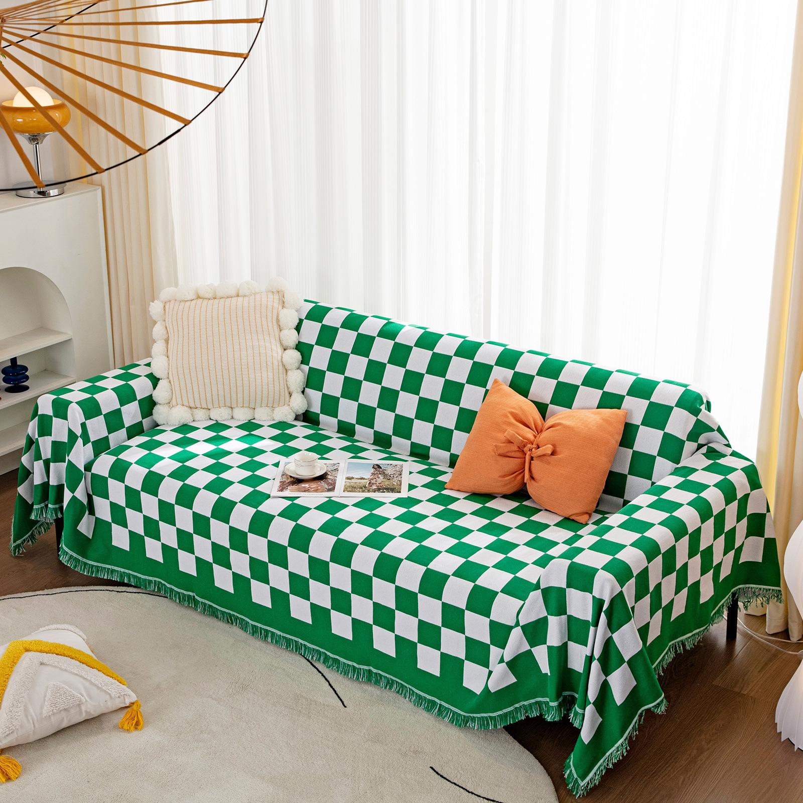 Полотенце для дивана из хлопчатобумажной нити в шахматном порядке на все времена года — фото 3