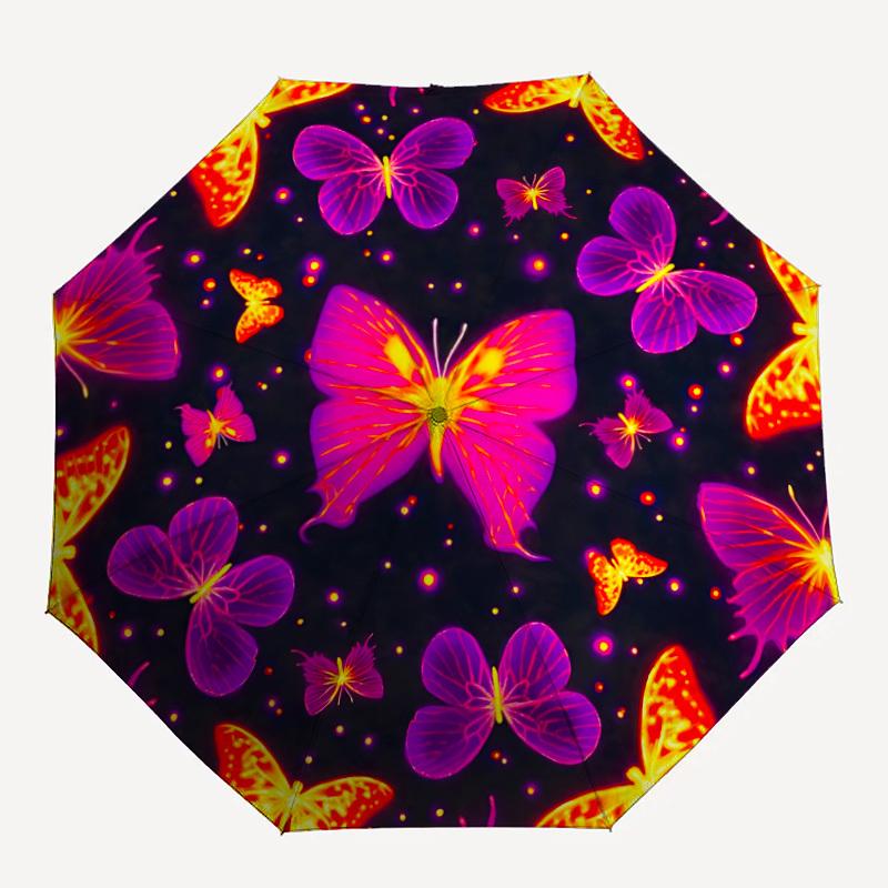 1pc Butterfly Neon Automatic Open/close Folding Umbrella, Compact Portable Travel Umbrella, Cute Umbrella, Durable Construction Yy260328017