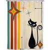 Atomic cat stripes and star shower curtain, retro, Mid Century Modern, MCM bathroom decor, kitschy, black cat lover