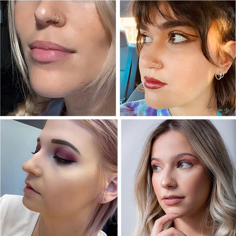 4Pieces Nose Rings Hoops Surgical Steel Double Spiral Nose Ring Left or Right Single Pierced Nose Piercing for Women Men