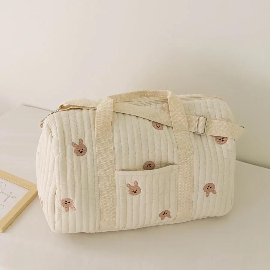 Large Mommy Bag Baby Diaper Bags Cotton Embroidered Travel Luggage Shoulder Bag Stroller Nappy Organizer Portable Handbag
