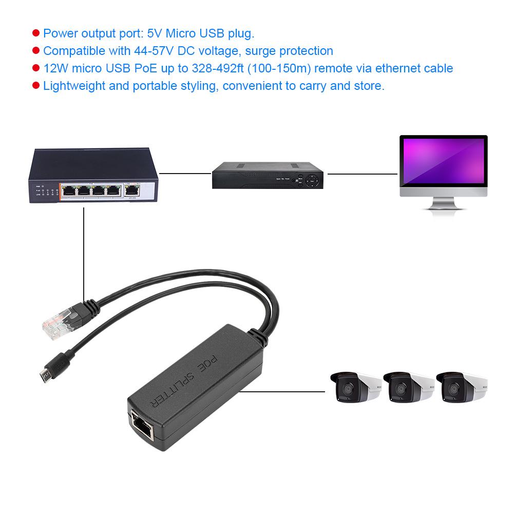 Ethernet DC48V To DC5V Power POE Splitter Adapter Injector Module USB Connector