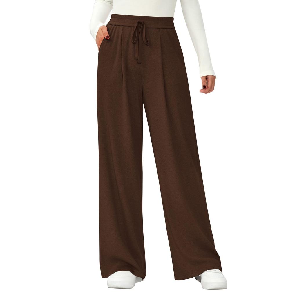 Fashion Women's Elastic High Waist Knitted Casual Wide Leg Pants With Pockets