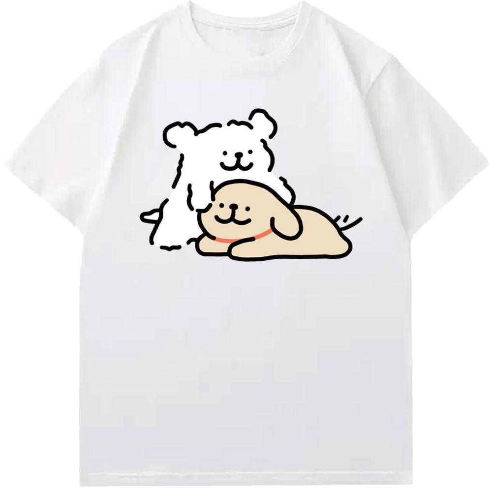 Girlfriend Boyfriend Best Gifts Cartoon Dog Simple Pen Line Dog Aesthetic Clothing Cotton Tee Couple Graphic T Shirts Streetwear