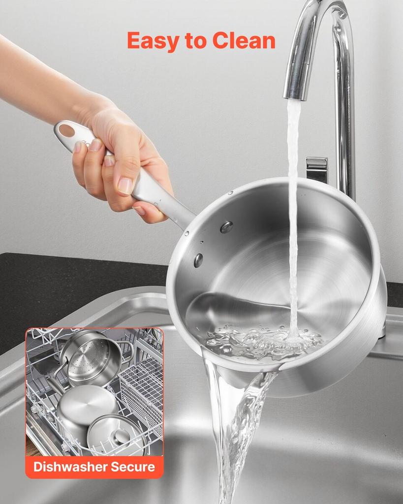 1.5 QT Saucepan with Steamer, Stainless Steel Saucepan with Glass Lid, Multipurpose Nonstick Stainless Steel Sauce Pot with Ergonomic Handle, Friendly