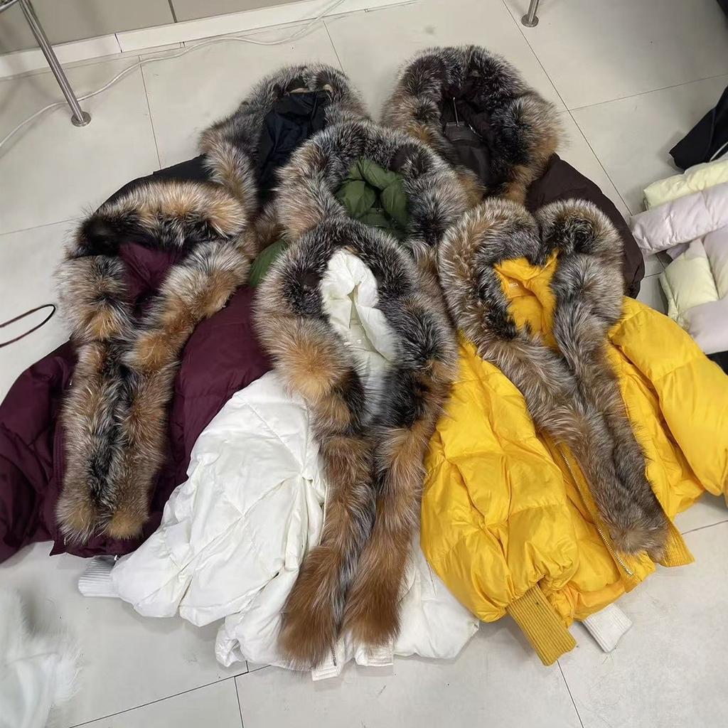 European winter new luxury fox big fur collar down jacket women's short fashion thickened warm hooded jacket