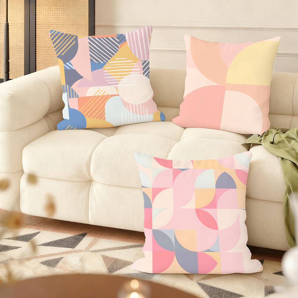 Colorful Geometric Pattern Cushion Cover Soft Short Plush Pillow Cover Smooth Cozy Texture Aesthetic Cushion Case Home Decor