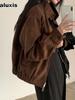 Vintage Faux Suede Jacket Women's Spring/Autumn Fashion Oversized Short Coat Top Trendy