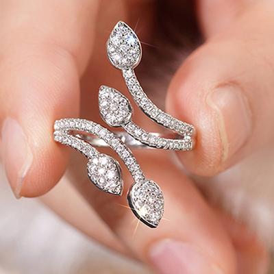 Huitan Tendance Unique Alliage de Zinc Couleur Vif Design Feuille Bague Ouverte Pour Femmes Fête de Mariage Accessoires Polyvalents Quotidiens Zircon