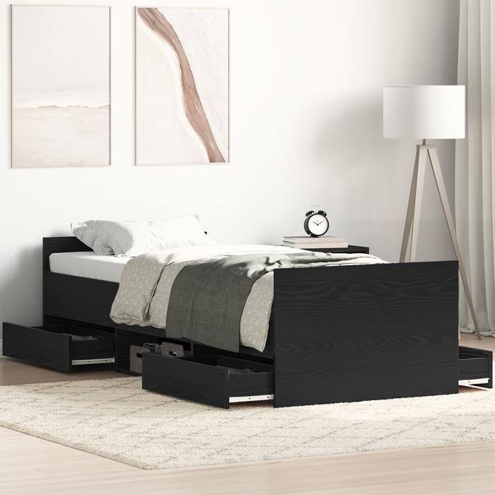 Lit vidaXL sans matelas Noir Chêne 75x190 cm Bois d'ingénierie 3329308