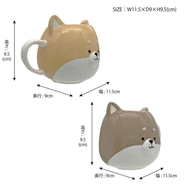 [Kawaiku] "Nikoichi" Cute Round Mug Set, Pair - Large, Approx. 13x10cm, 390ml, Shiba Inu Design, White Braun Approximately 12.5 x 9.7