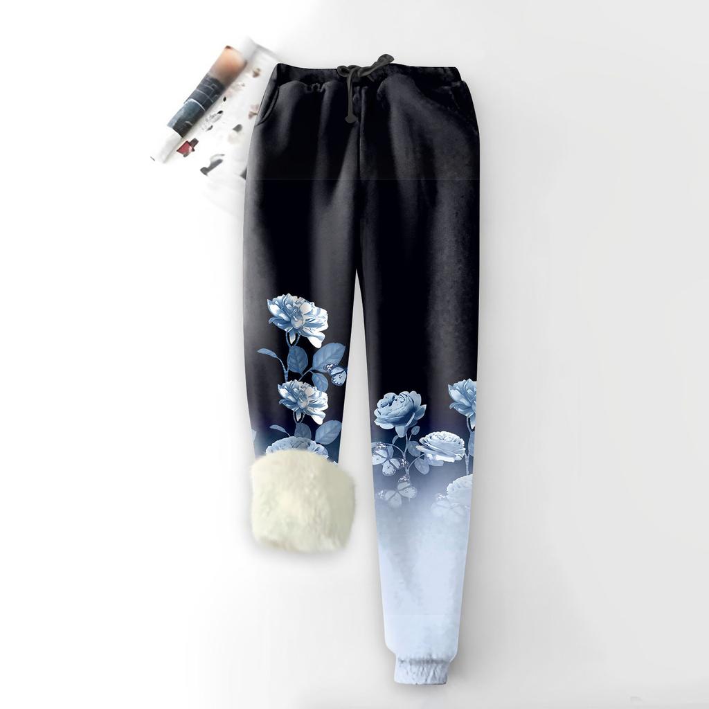 Damenmode Bedruckte Sporthose Locker Verdickte Dicke Fleece Warme Hose