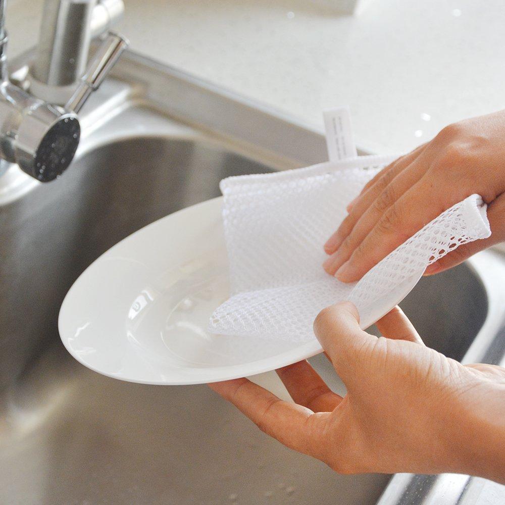 Hot Sale SUNLAND Household Netted Dish Cloths Washing Dishes Scrubber Kitchen Mesh Dishcloth Fast Drying 6 Pack 12Inx12In White