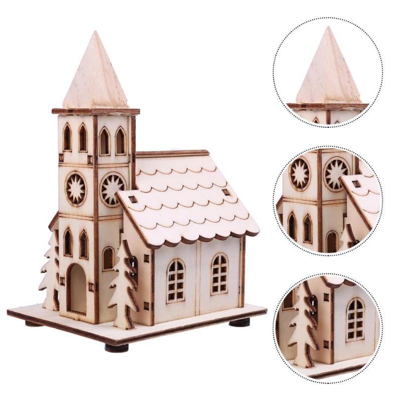 1 Set Kids Gift New Year Christmas Led Light Wooden House Luminous Cabin Merry Christmas Decor For Home Diy Xmas Tree Ornaments