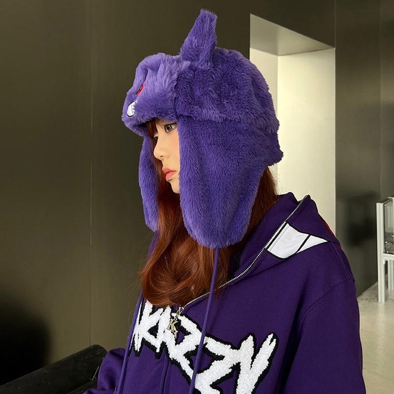 Gengar Hat Anime Winter Hat Y2k Cute Ear Protection Cap Outdoor Skiing Cycling Keep Warm Hat Kids Festival Gift