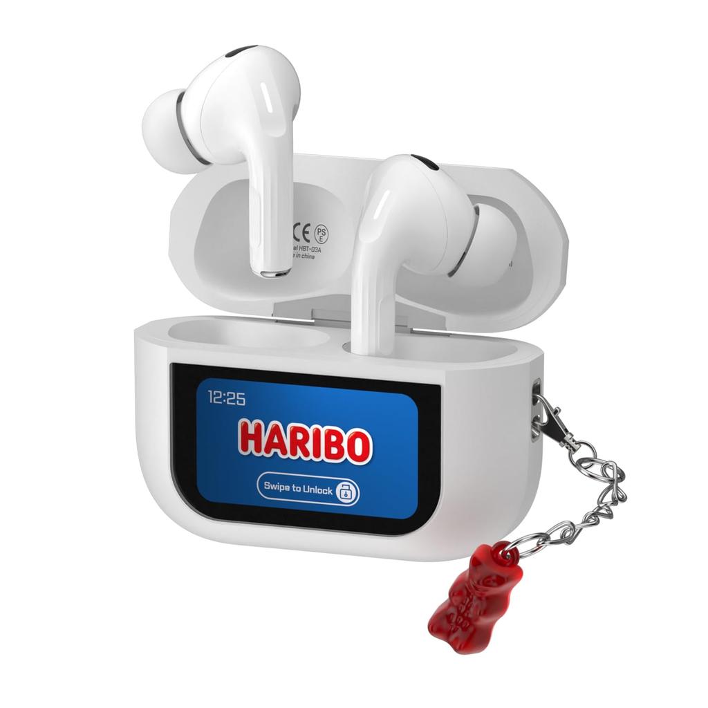 Haribo Bluetooth 13mm Dynamic Touch IPX4 Gummy Bear Design Noise-Canceling Earphones, 5.4, Drivers, Screen, Waterproof, (RED)