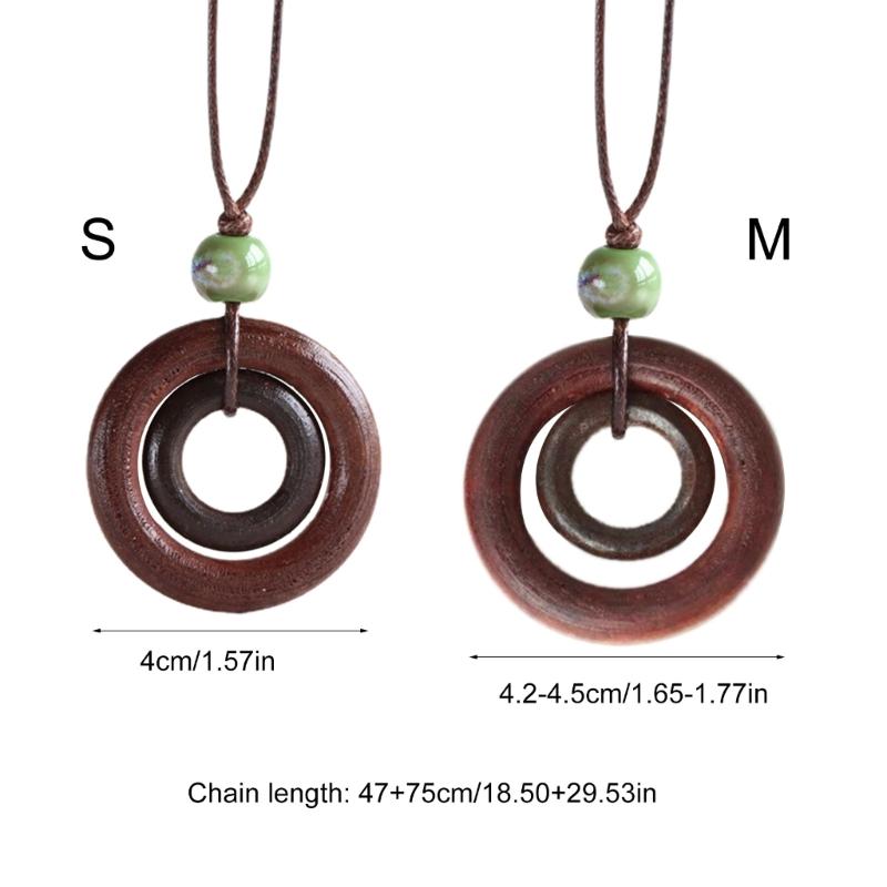 Wood Round Ring Pendant Necklace Adjustable Long Sweater Chain Vintage Handmade Collar Necklace Statement Jewelry