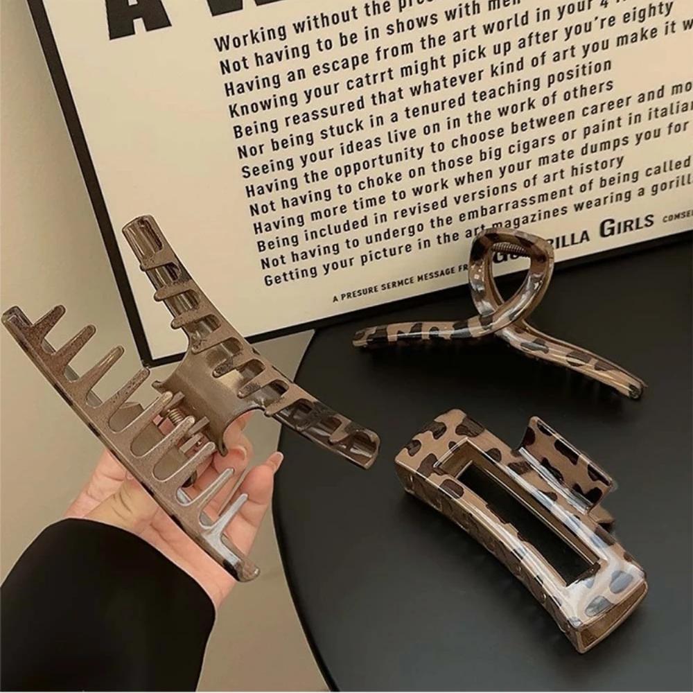 Large Small Leopard Print Hair Claw Clip for Women Thick Hair Elegant Bowknot Cross Geometric Catch Clamp Hairgrip Accessories