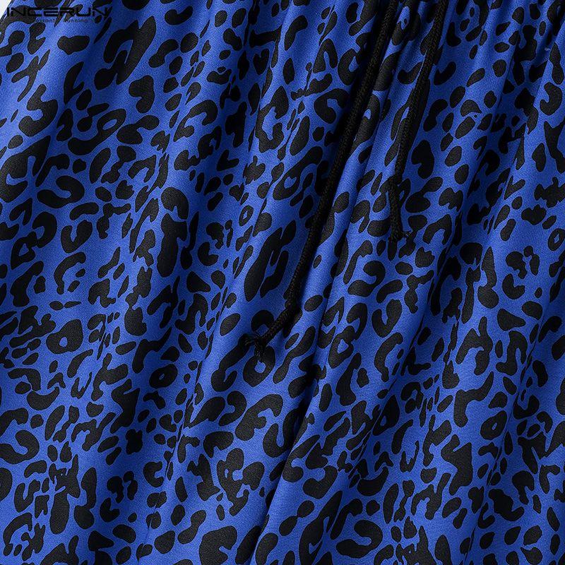INCERUN Men Elastic Waist Leopard Casual Party Loose Long Pants Trousers