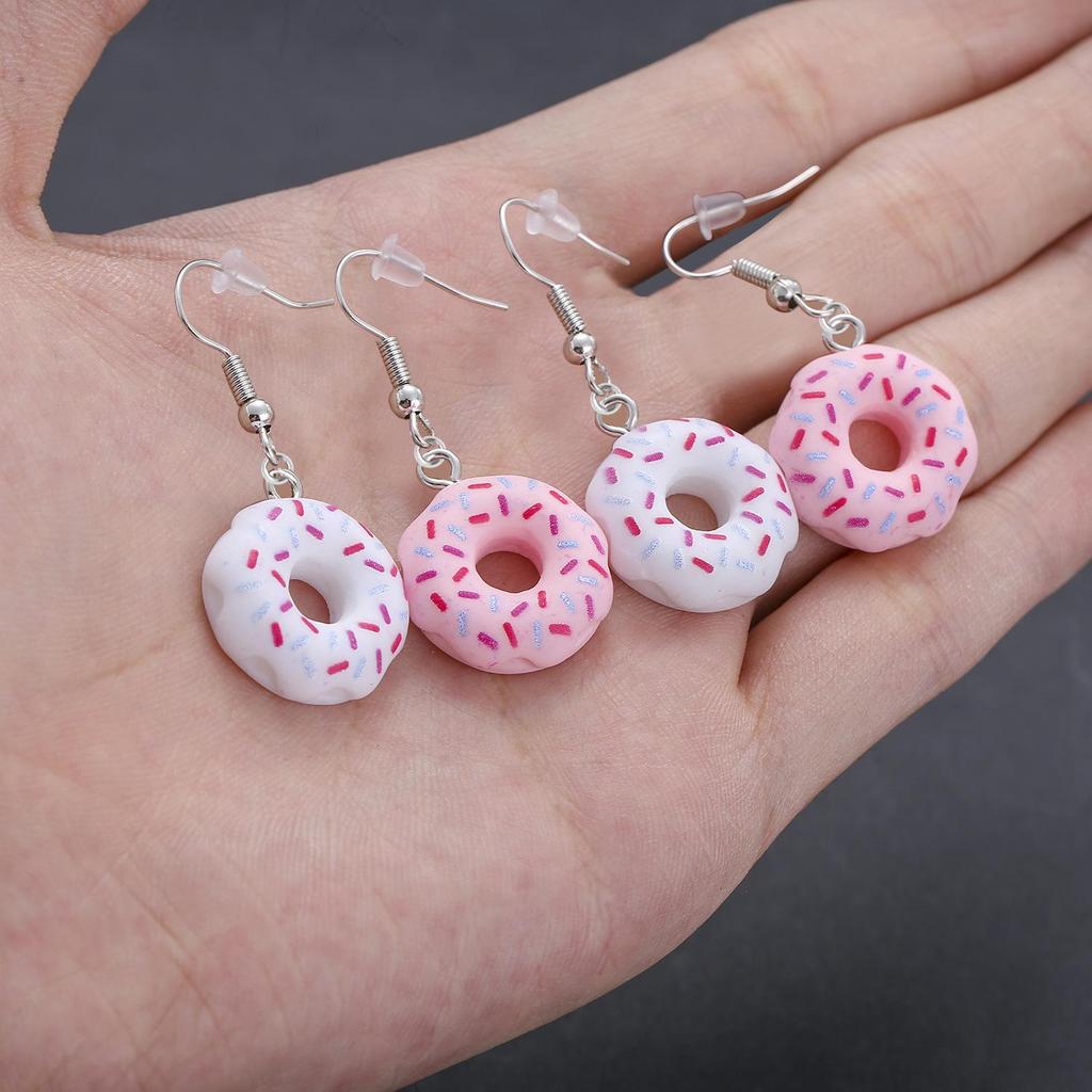 Two Pairs of Realistic Resin Donut Earrings (Pink/White Powdered Sugar)