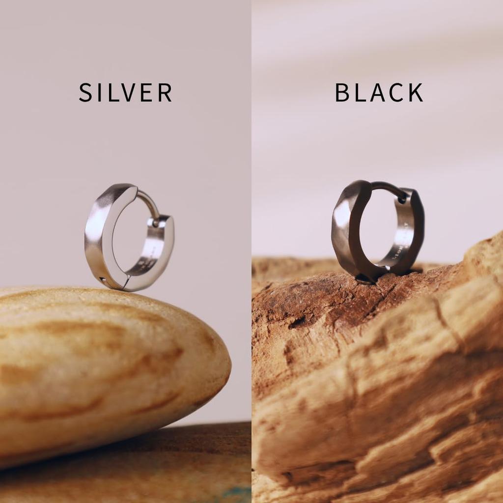 LION HEART THE EDGE Cutting Hoop Earrings, Surgical Stainless Steel (Hypoallergenic), Men's and Women's, Single Ear (Matte Silver)