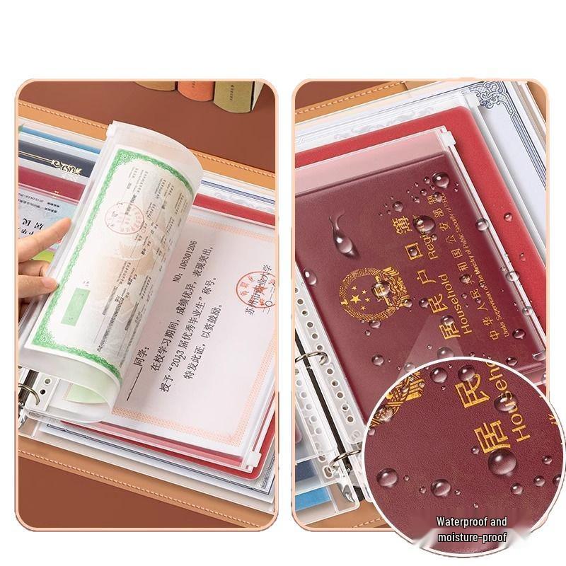 Portable Family Document Organizer: Loose-leaf, Multifunctional, Transparent, Large-Capacity Album for Birth Certificates & Household Records.