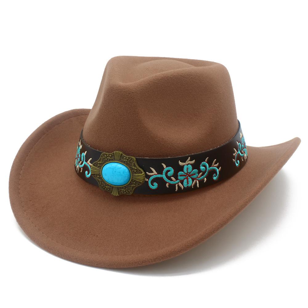 European and American Tribal Style Solid Color Cowboy Hat, Male and Female Couples Wide Brim Stage Performance Hat, Grassland Travel Essential Jazz