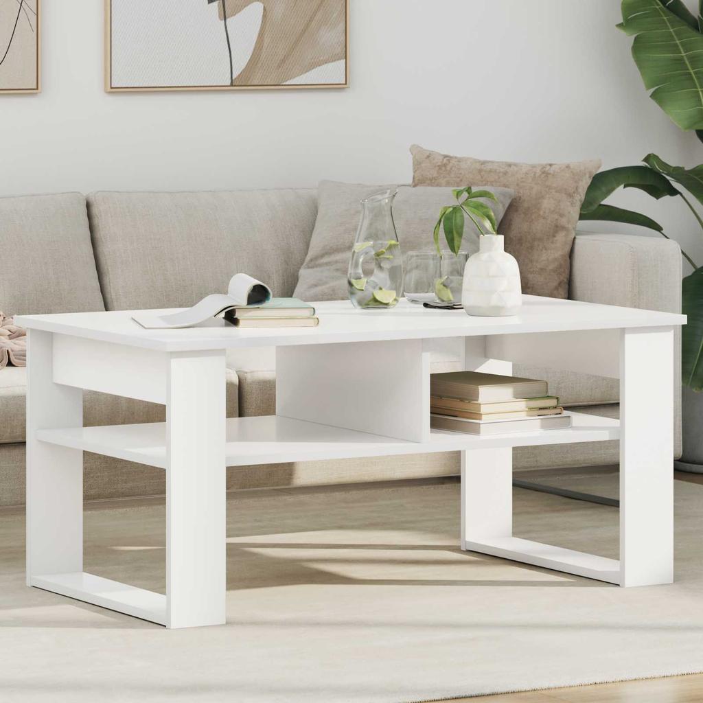 White Coffee Table with Storage 96 x 54 x 44 cm Particleboard