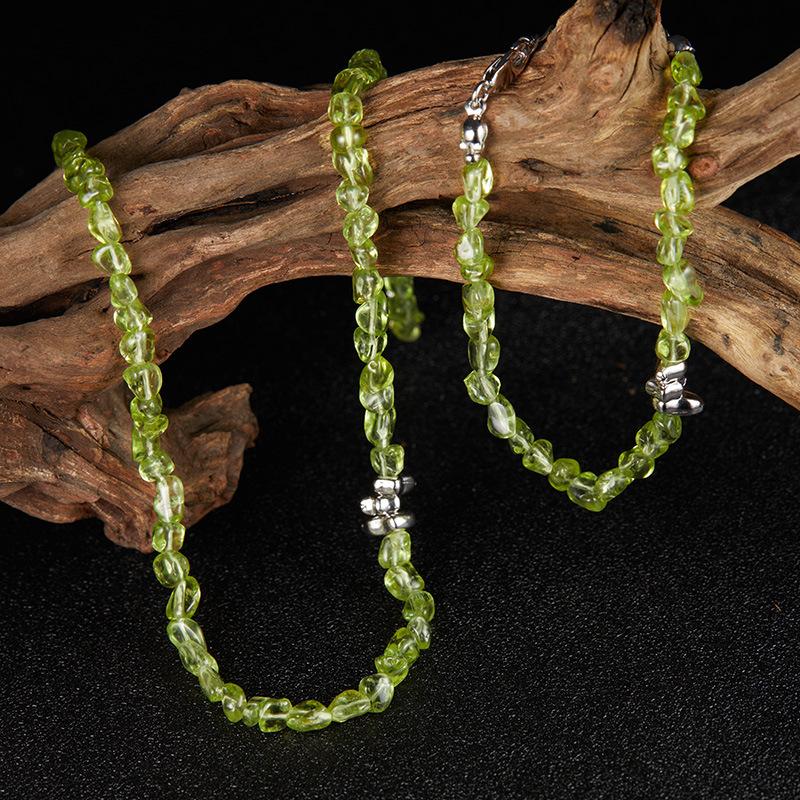 Niche S925 Sterling Silver Natural Olivine Colored Treasure Bracelet Women'S Shape Amorphous Stone Transparent Green Beads