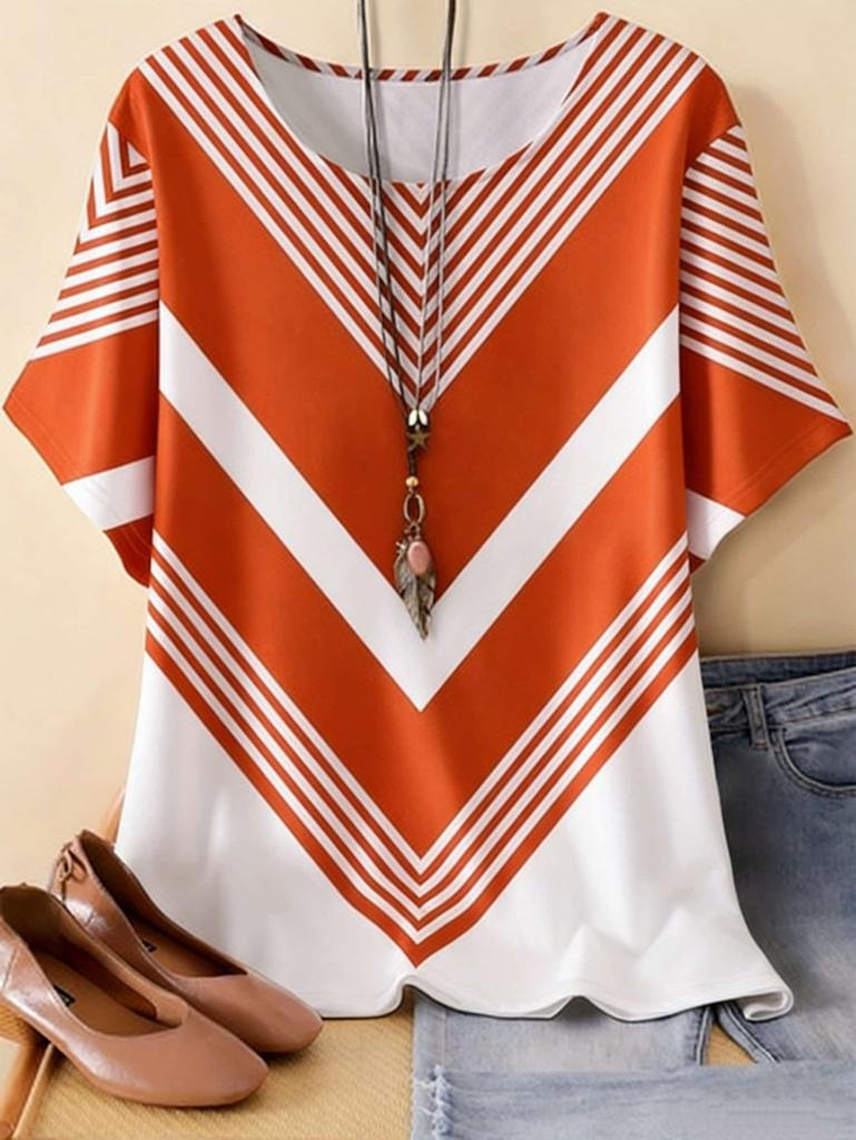 New Women's T-Shirt Summer O-Neck Tees Oversized Casual Short Sleeved Stripes Printed Women Pullover T-Shirts Female Clothing