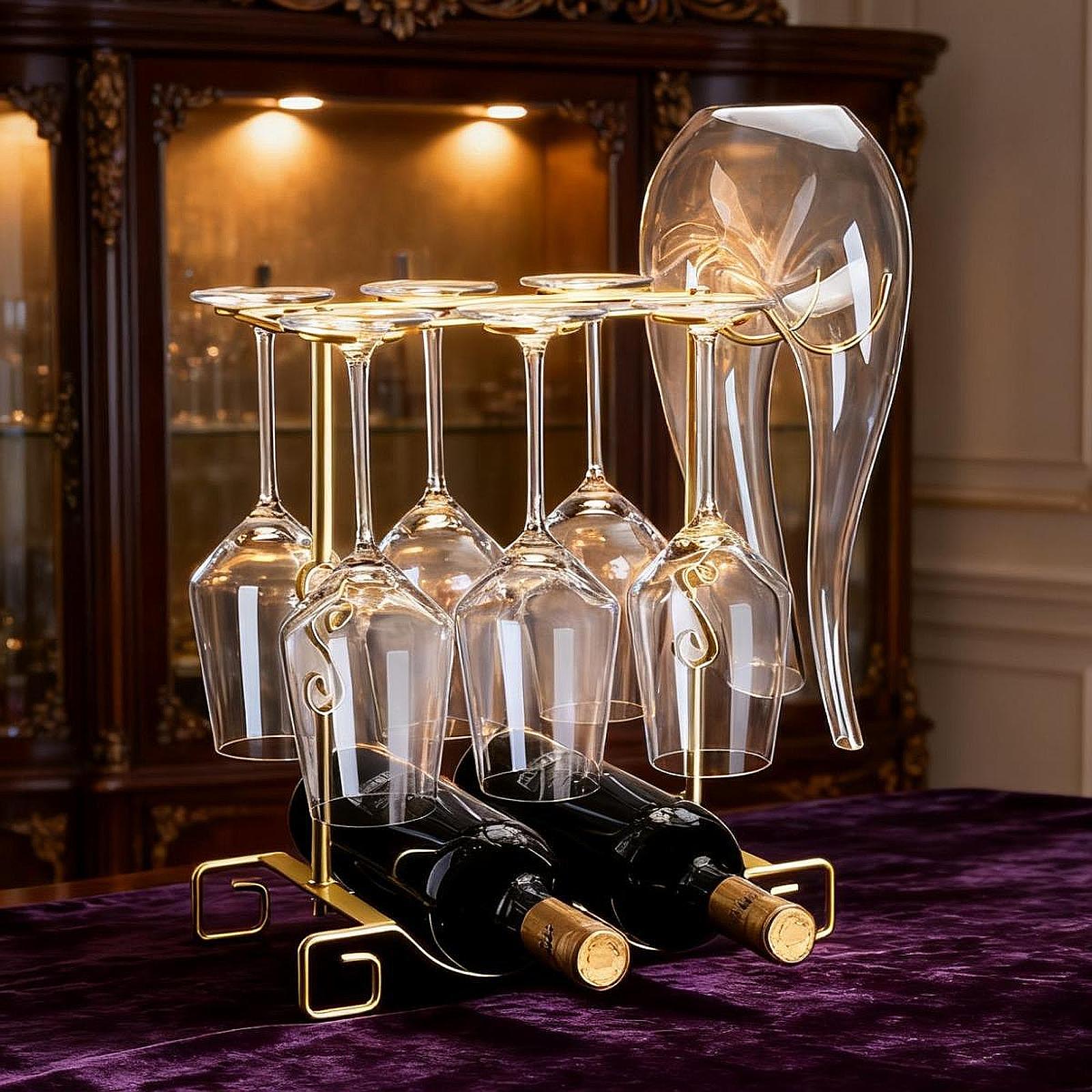Freestanding Wine Glass Holder Countertop Goblet Storage Rack Hanging Cup Kitchen Organizer for Countertop Bar Dining Room