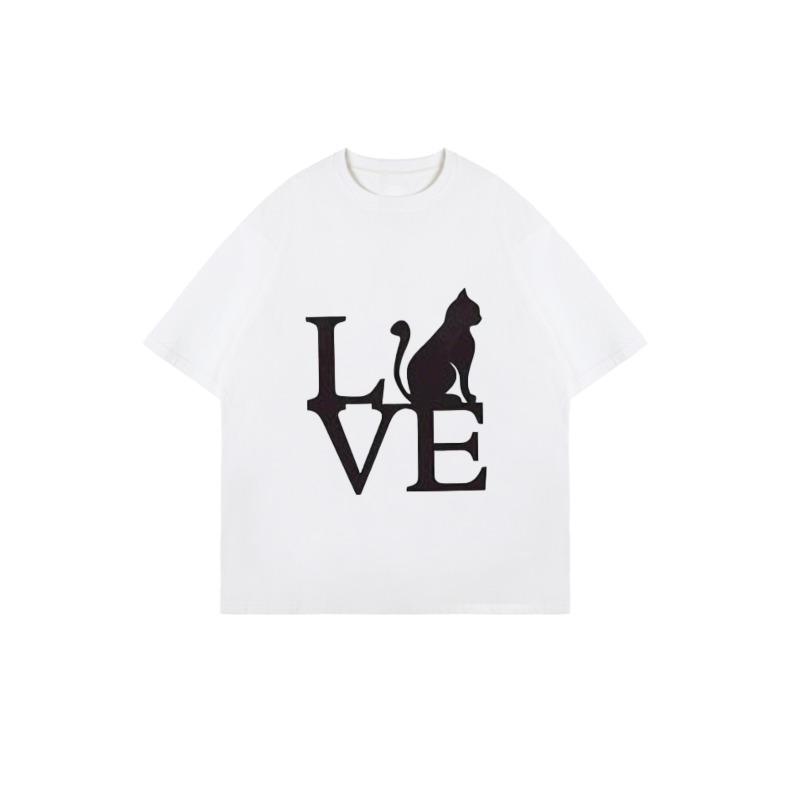Oversized T Shirt Black Love Cat Print Graphic Tee For Casual Wear And Street Style