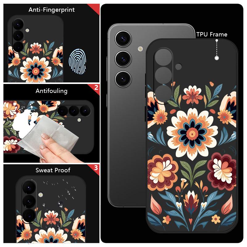 Retro Flower Print Lanyard Phone Case For Samsung Galaxy A57 A17 A56 A16 A55 A15 A36 S24 S25 FE S26 S25 S23 S22 Ultra Soft Cover