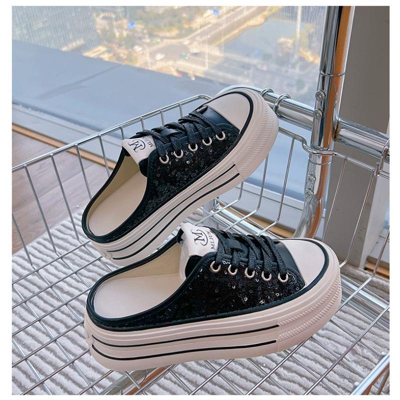 Lederslipper Sommer Flach Halb Schlepp Lässige Schlupf-Höhenschuhe für Damen