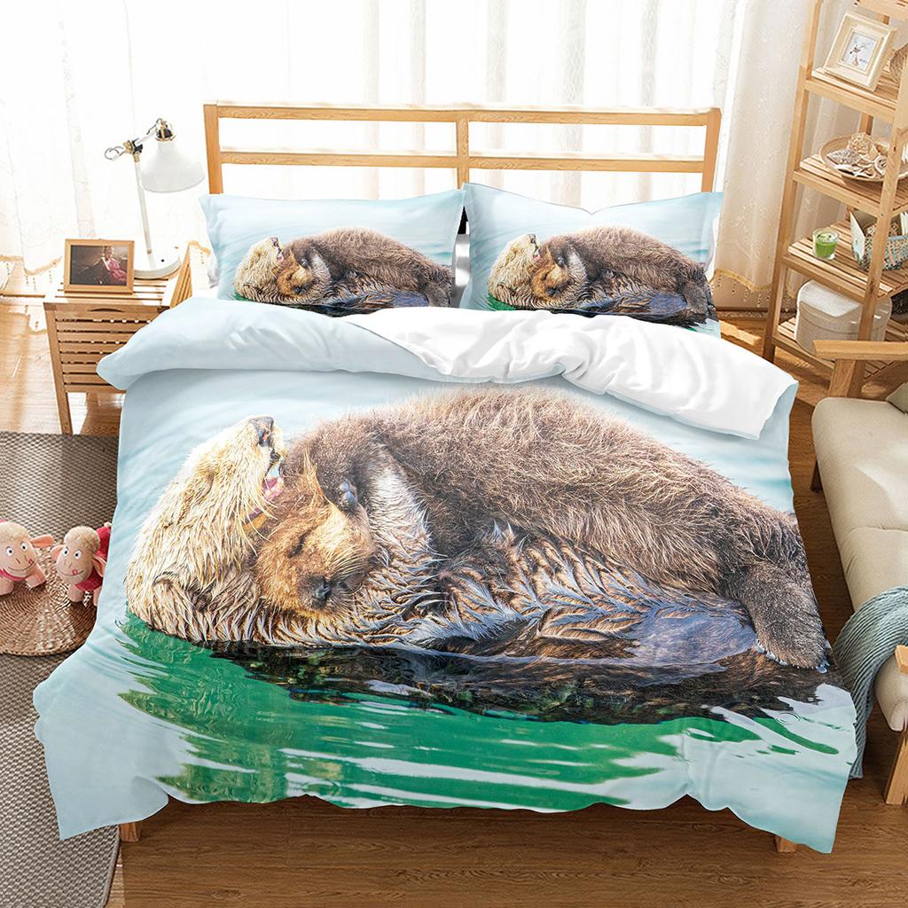 Set Husă Plapumă Vidre de Mare Animale Marine Drăguț Kawaii Husă Plapumă Mărime King Queen Dublu Pentru Copii Băieți Fete Adolescenți Set de Lenjerie de Pat