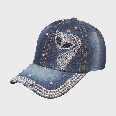 Women's Rhinestone Denim Baseball Cap - Paris Lettering Sun Hat